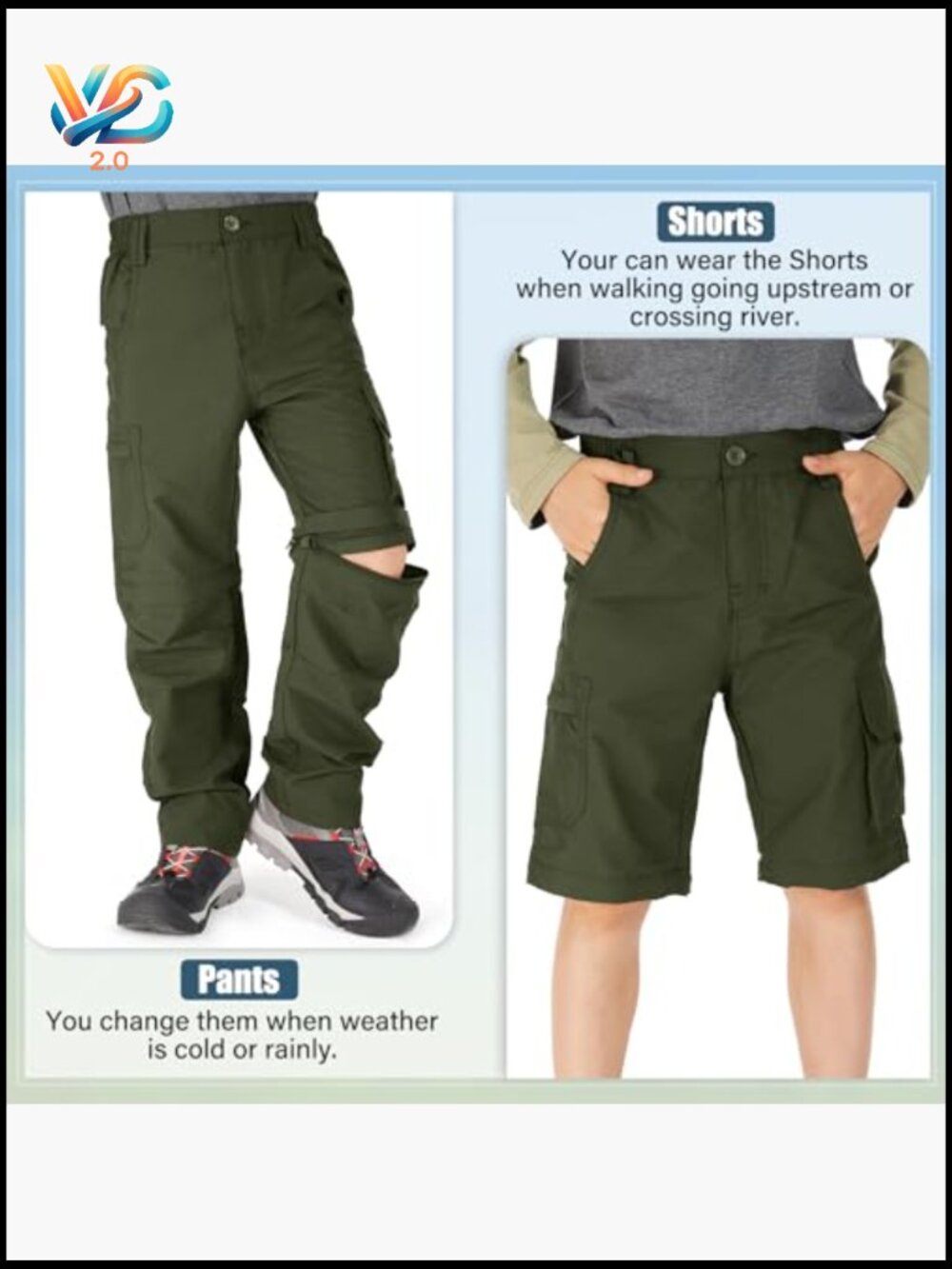 Boys' Quick Dry Convertible Hiking Cargo Pants Zip Off - Picture 4 of 7